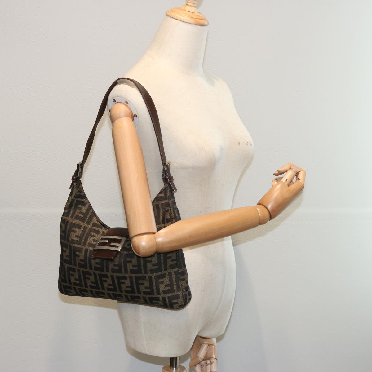 FENDI Zucca Canvas Mamma Baguette Shoulder Bag Brown 66062