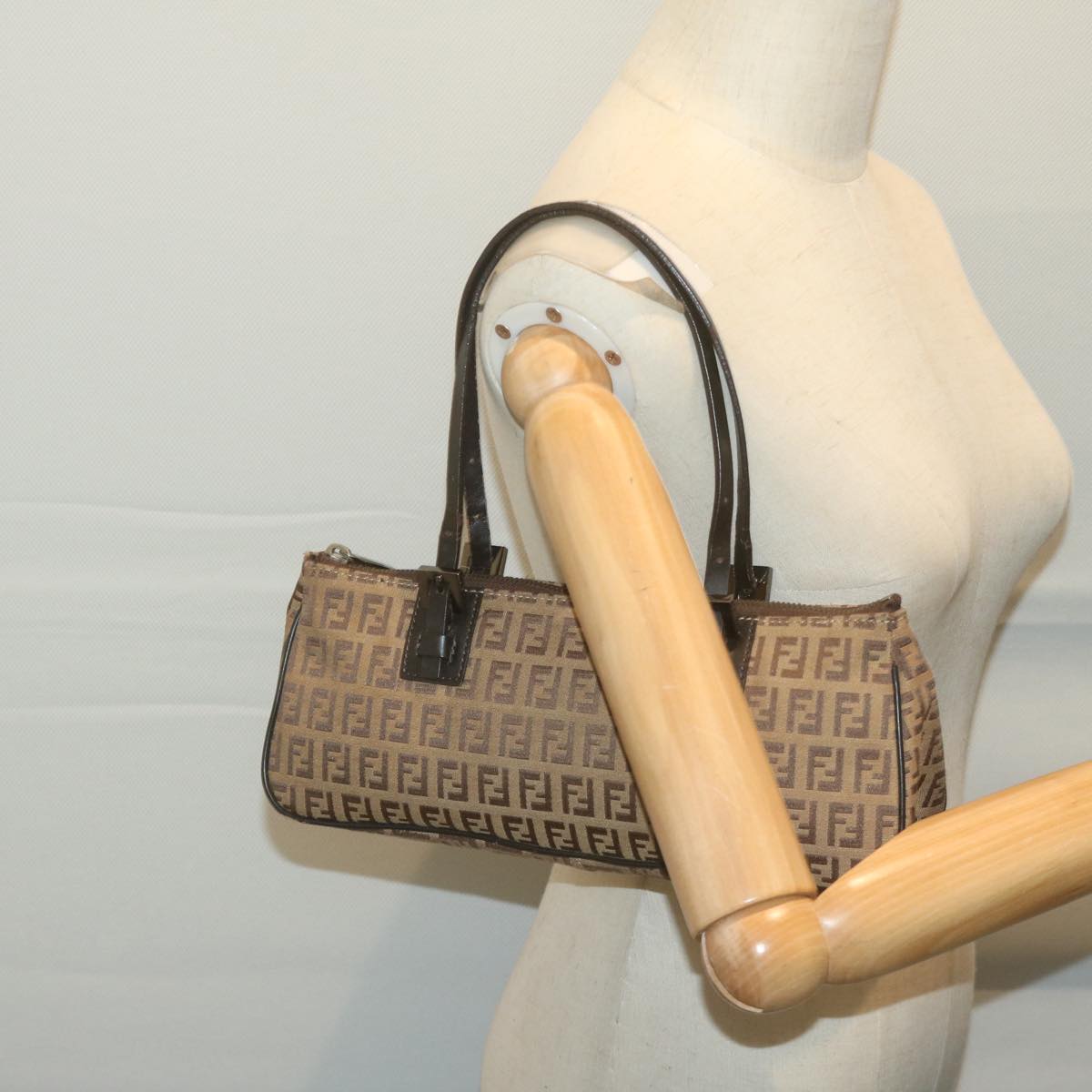 FENDI Zucchino Canvas Hand Bag Beige 66080