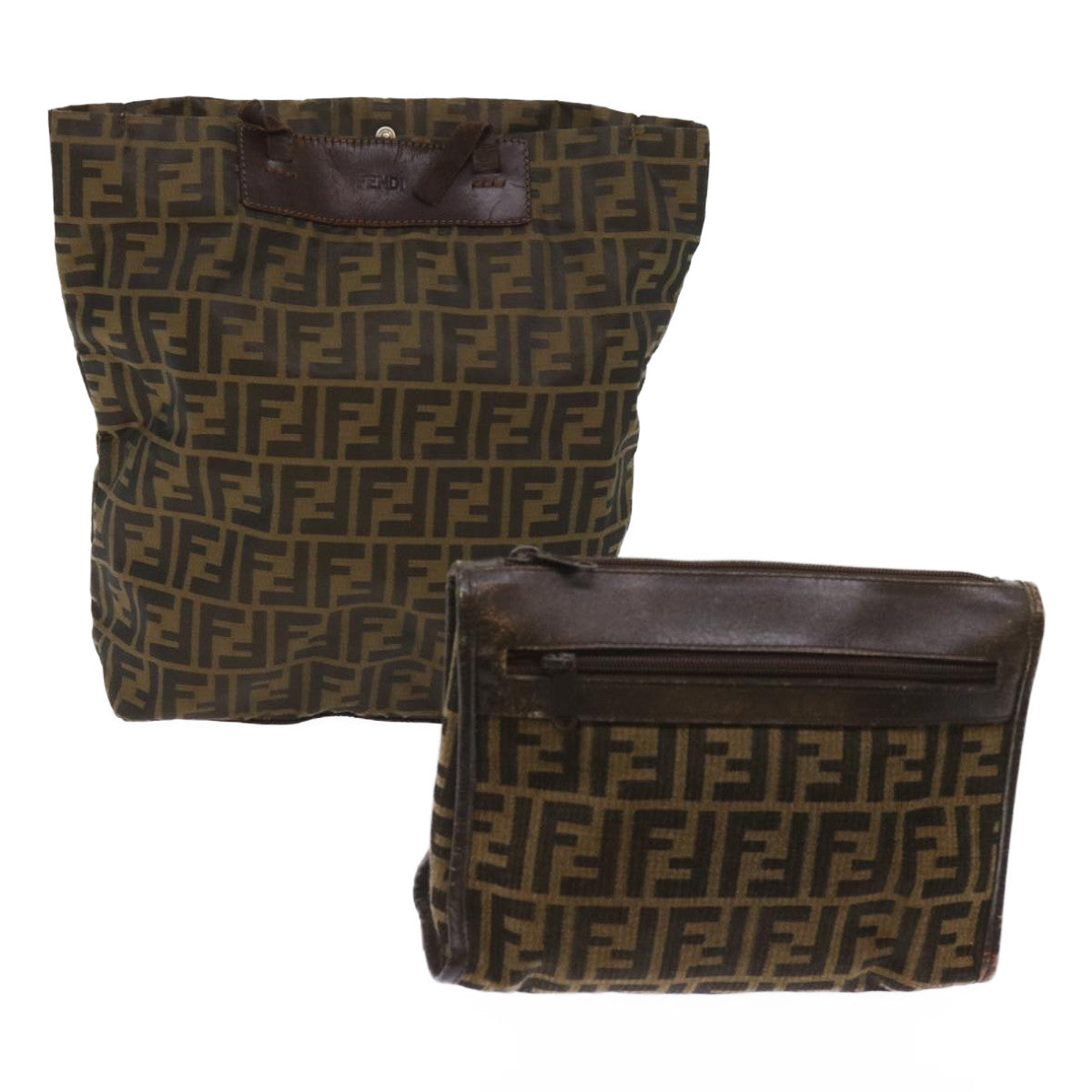 FENDI Zucca Canvas Clutch Bag 2Set Black Brown 66087