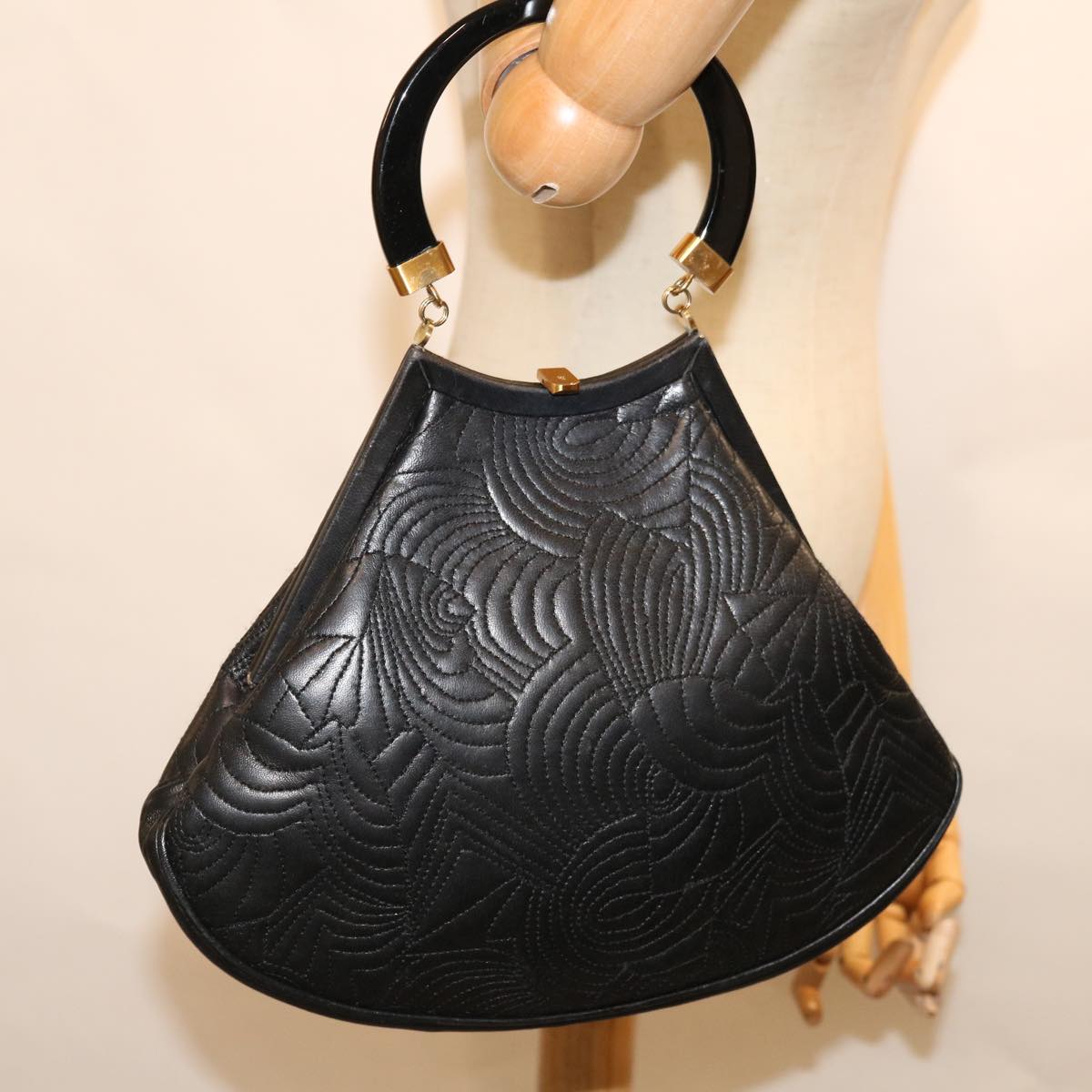 FENDI Hand Bag Leather Black 66172
