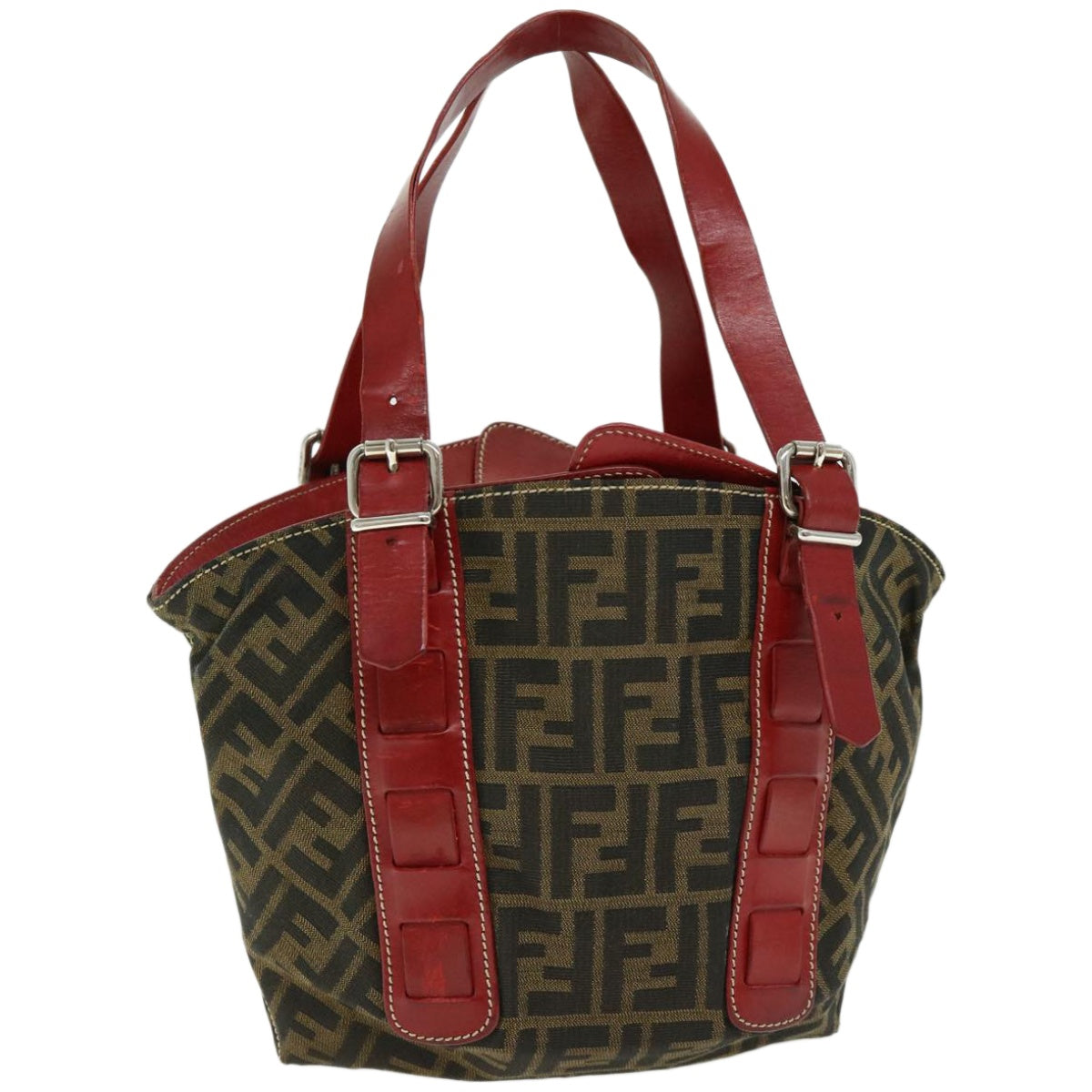 FENDI Zucca Canvas Hand Bag Brown Red 66308