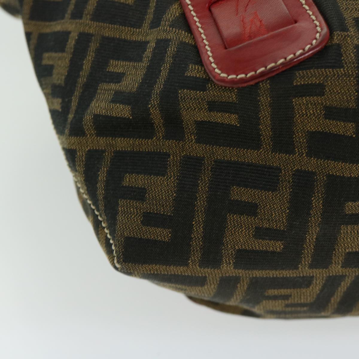 FENDI Zucca Canvas Hand Bag Brown Red 66308