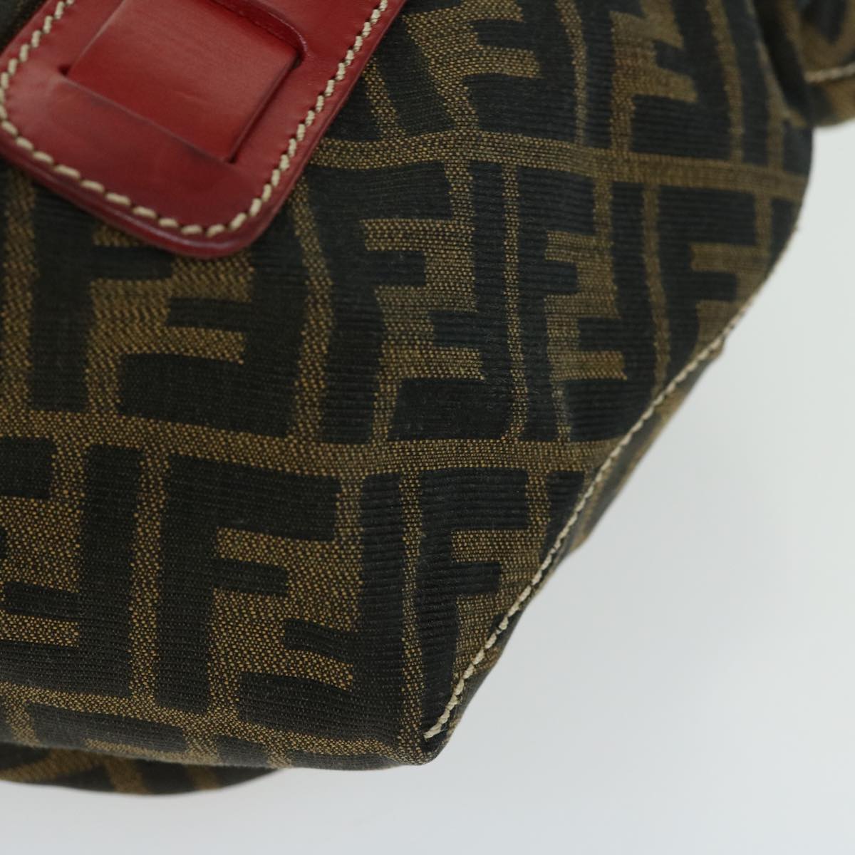 FENDI Zucca Canvas Hand Bag Brown Red 66308