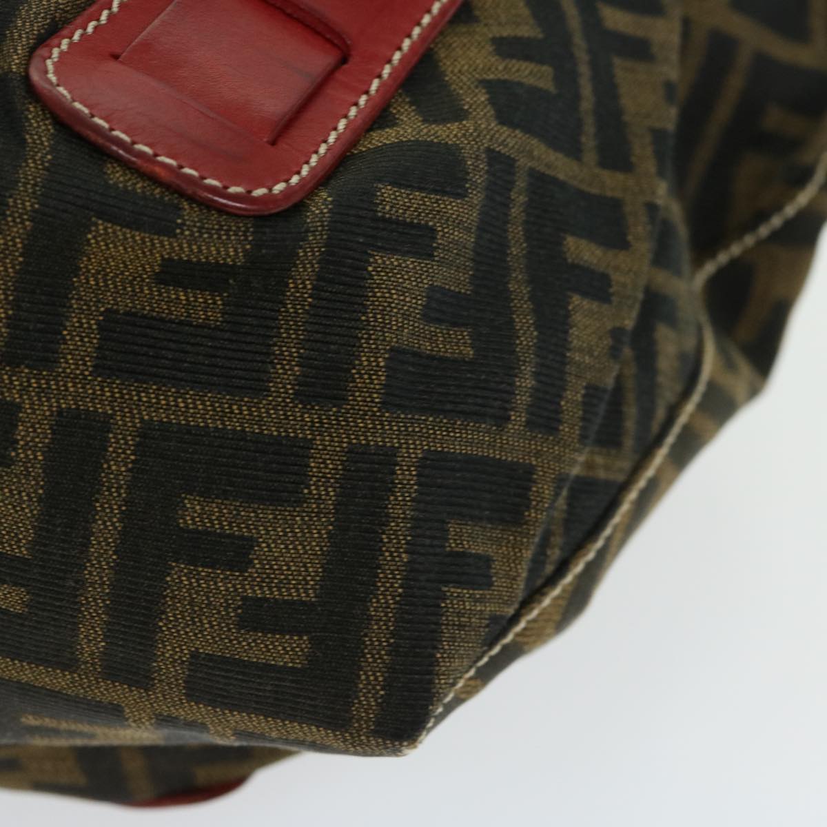 FENDI Zucca Canvas Hand Bag Brown Red 66308