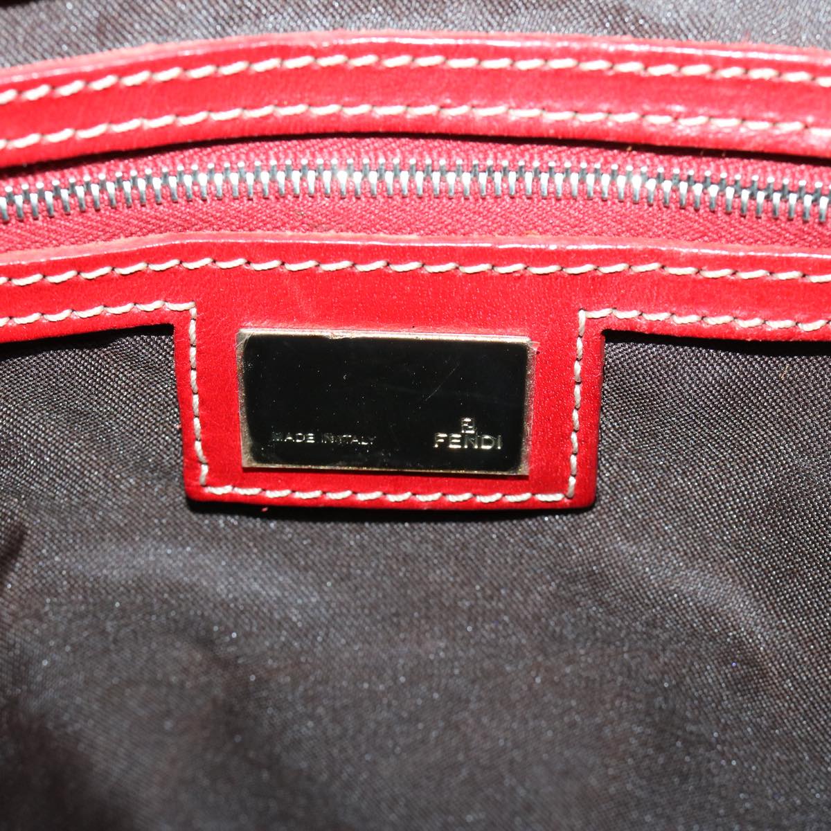 FENDI Zucca Canvas Hand Bag Brown Red 66308
