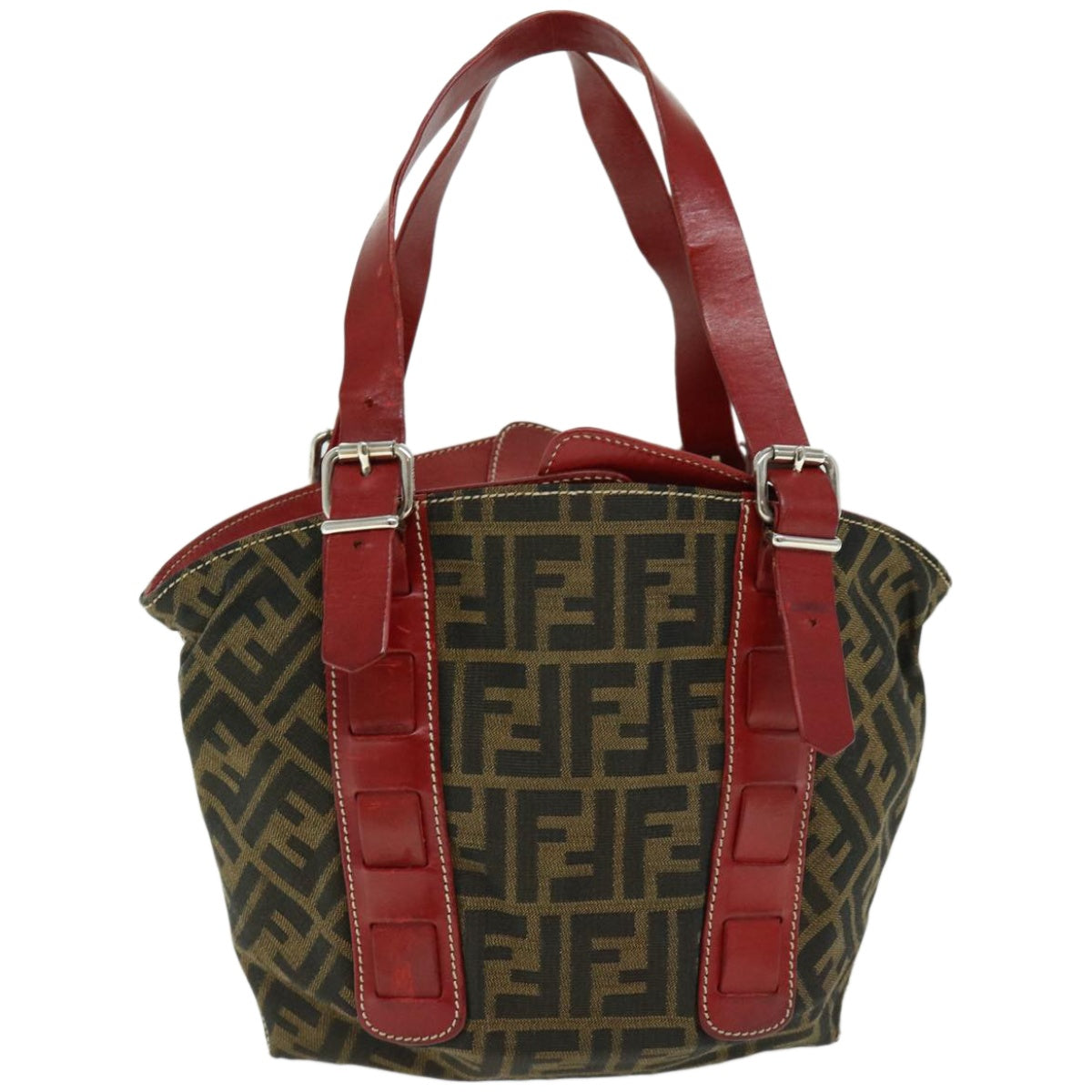 FENDI Zucca Canvas Hand Bag Brown Red 66308