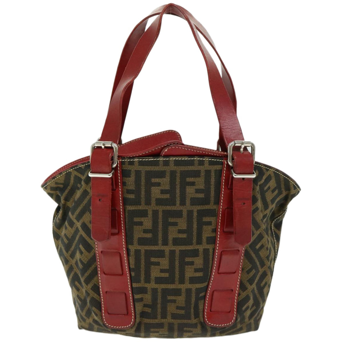 FENDI Zucca Canvas Hand Bag Brown Red 66308