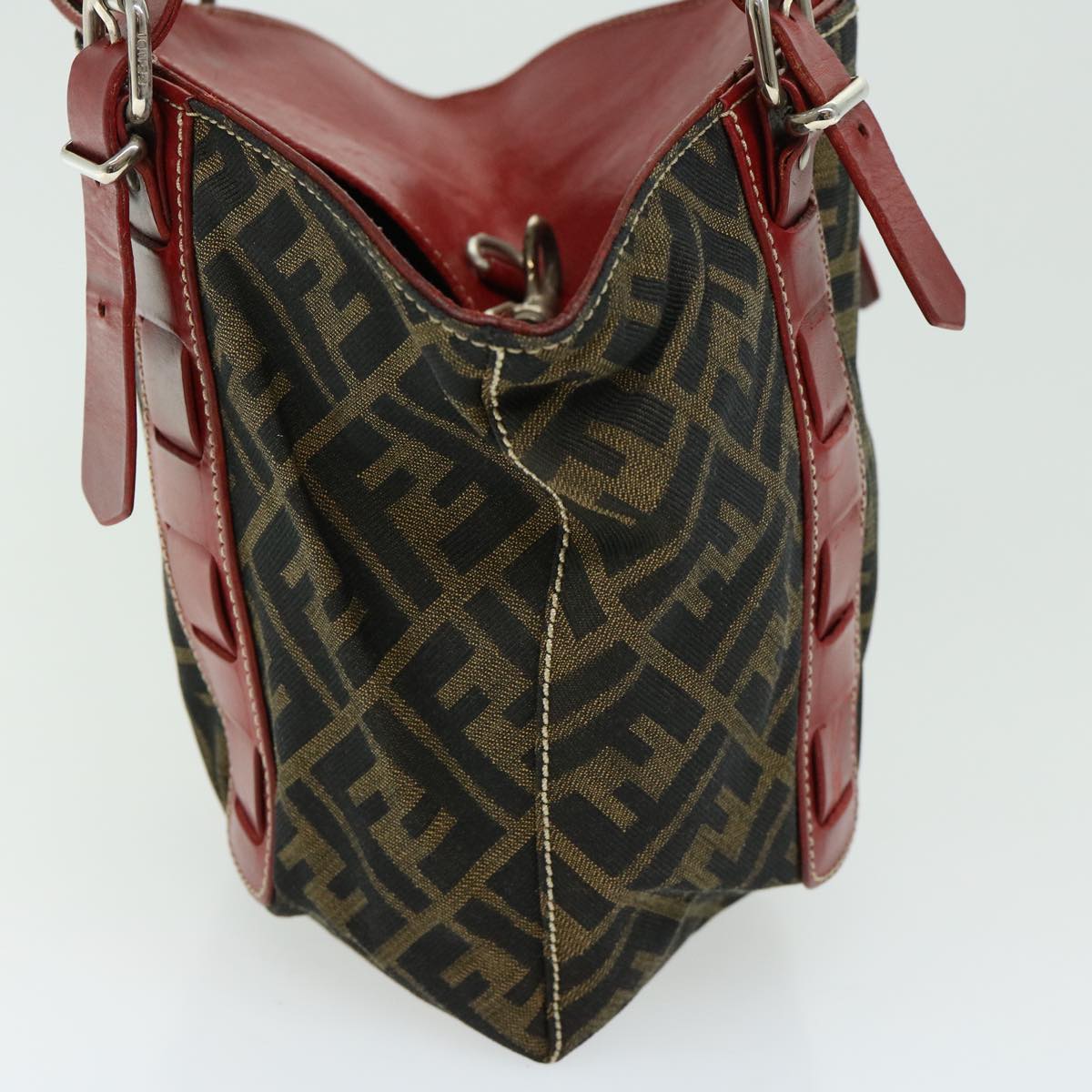 FENDI Zucca Canvas Hand Bag Brown Red 66308