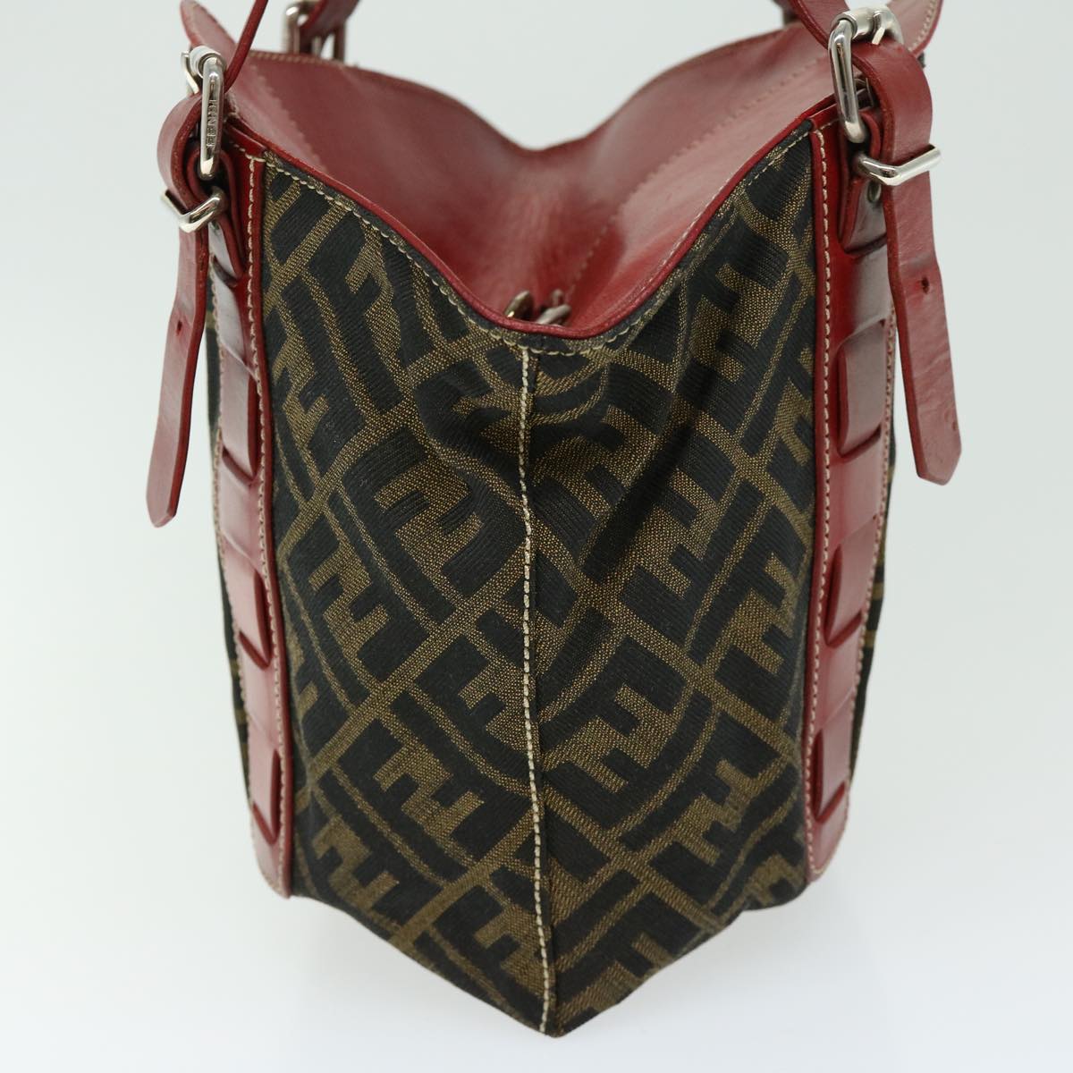 FENDI Zucca Canvas Hand Bag Brown Red 66308