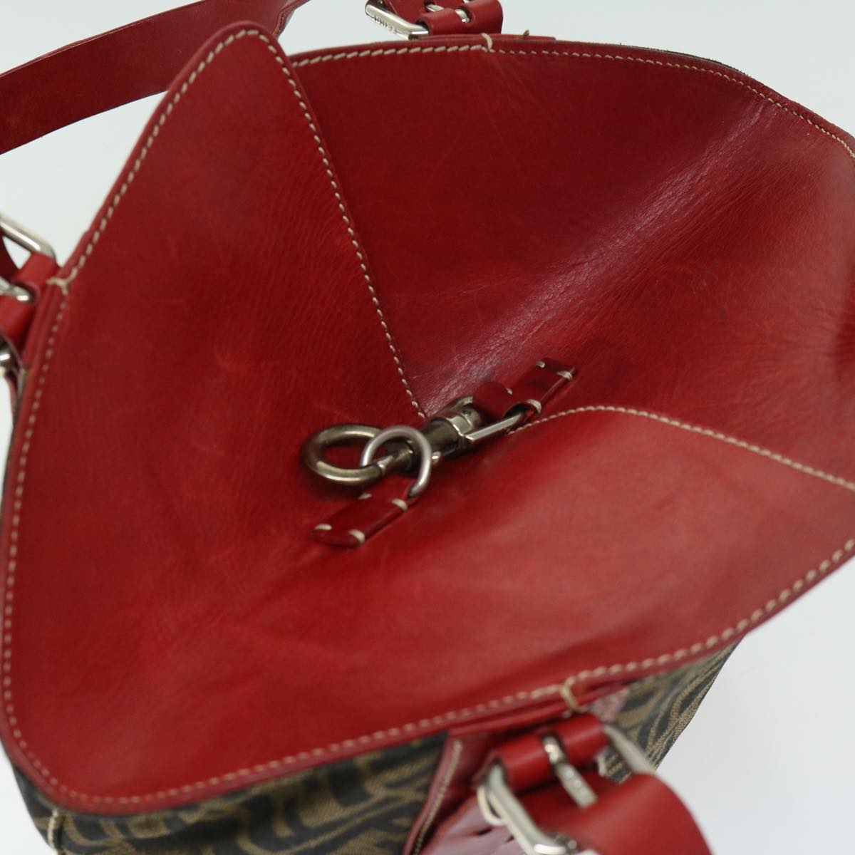 FENDI Zucca Canvas Hand Bag Brown Red 66308
