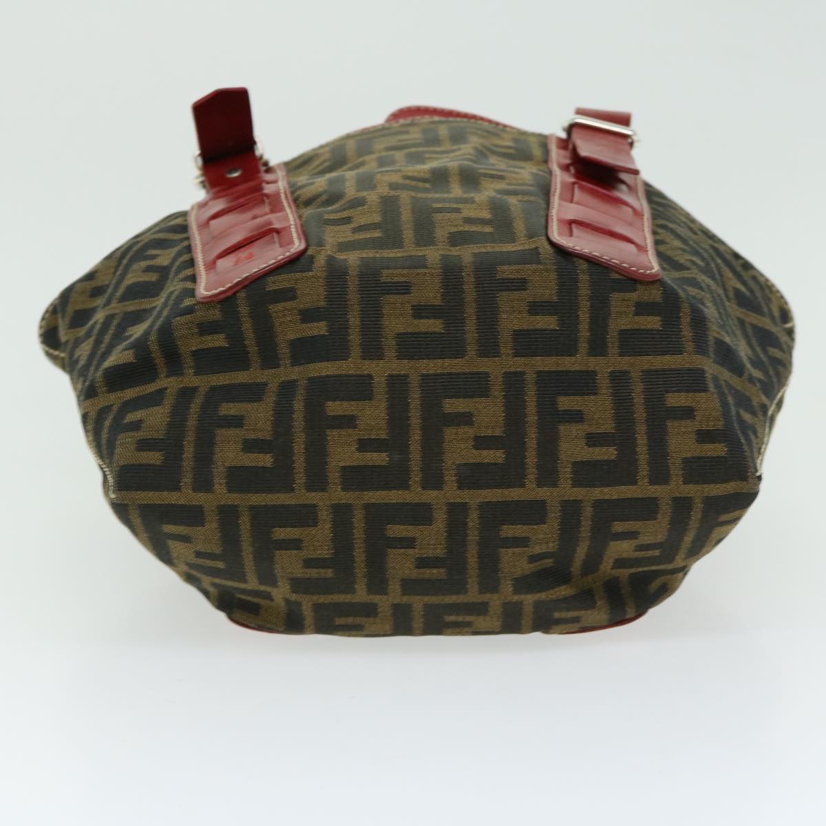 FENDI Zucca Canvas Hand Bag Brown Red 66308