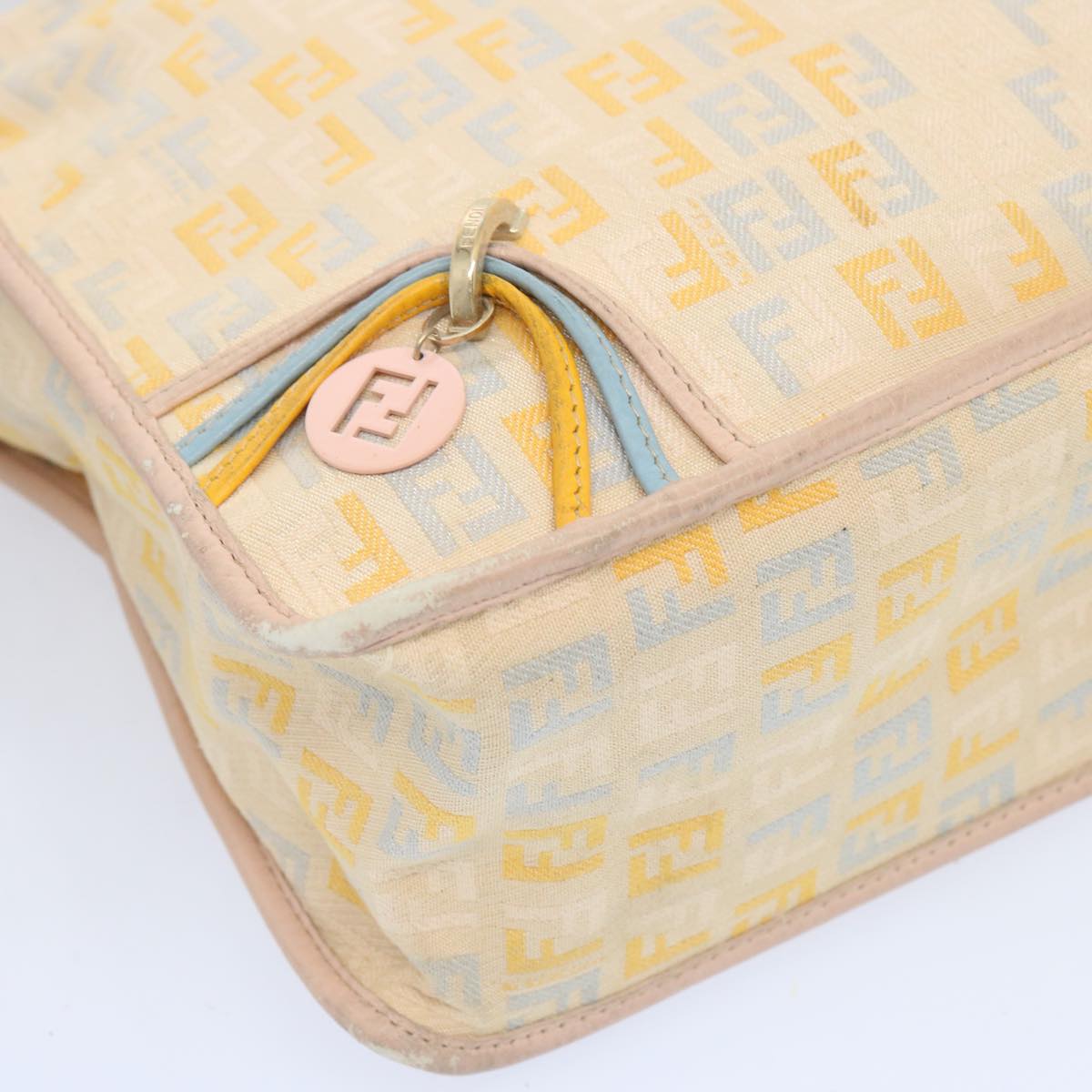 FENDI Zucchino Canvas Shoulder Bag Beige Light Blue yellow 66310