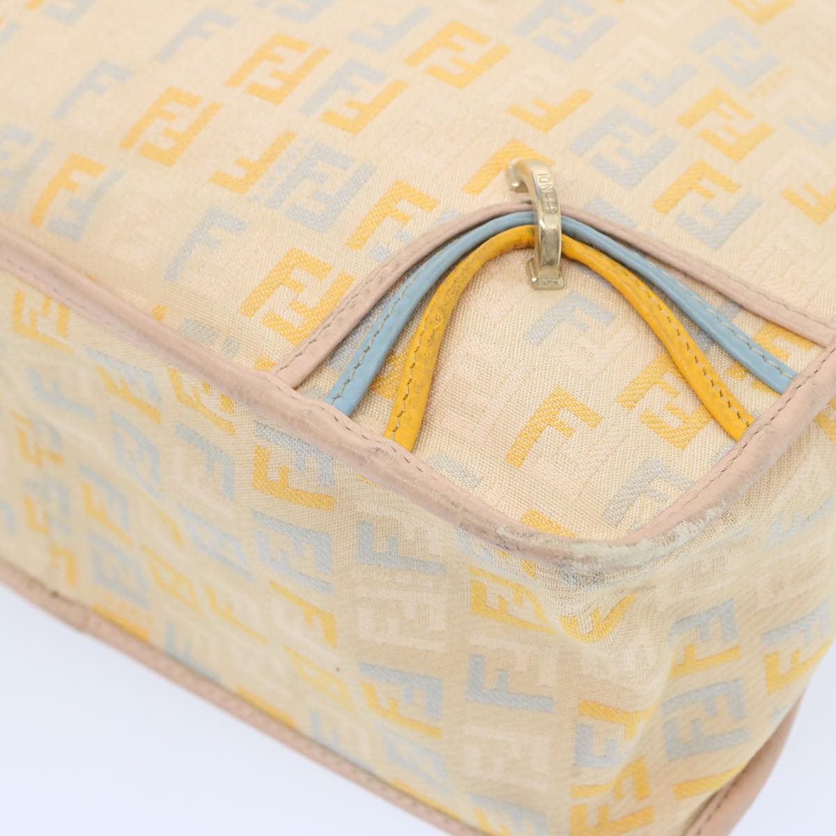FENDI Zucchino Canvas Shoulder Bag Beige Light Blue yellow 66310