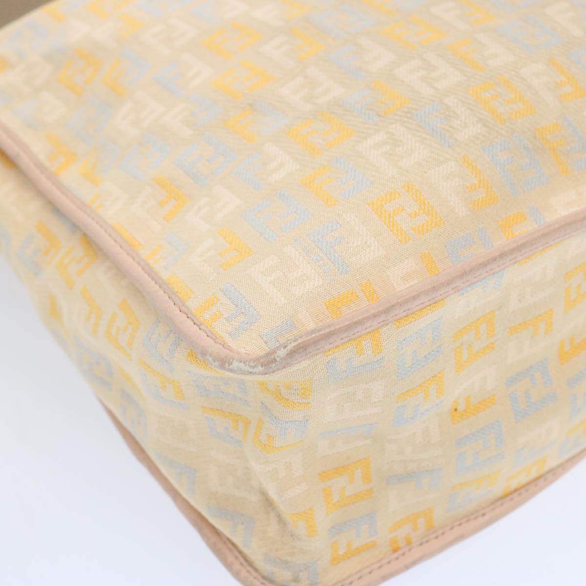 FENDI Zucchino Canvas Shoulder Bag Beige Light Blue yellow 66310