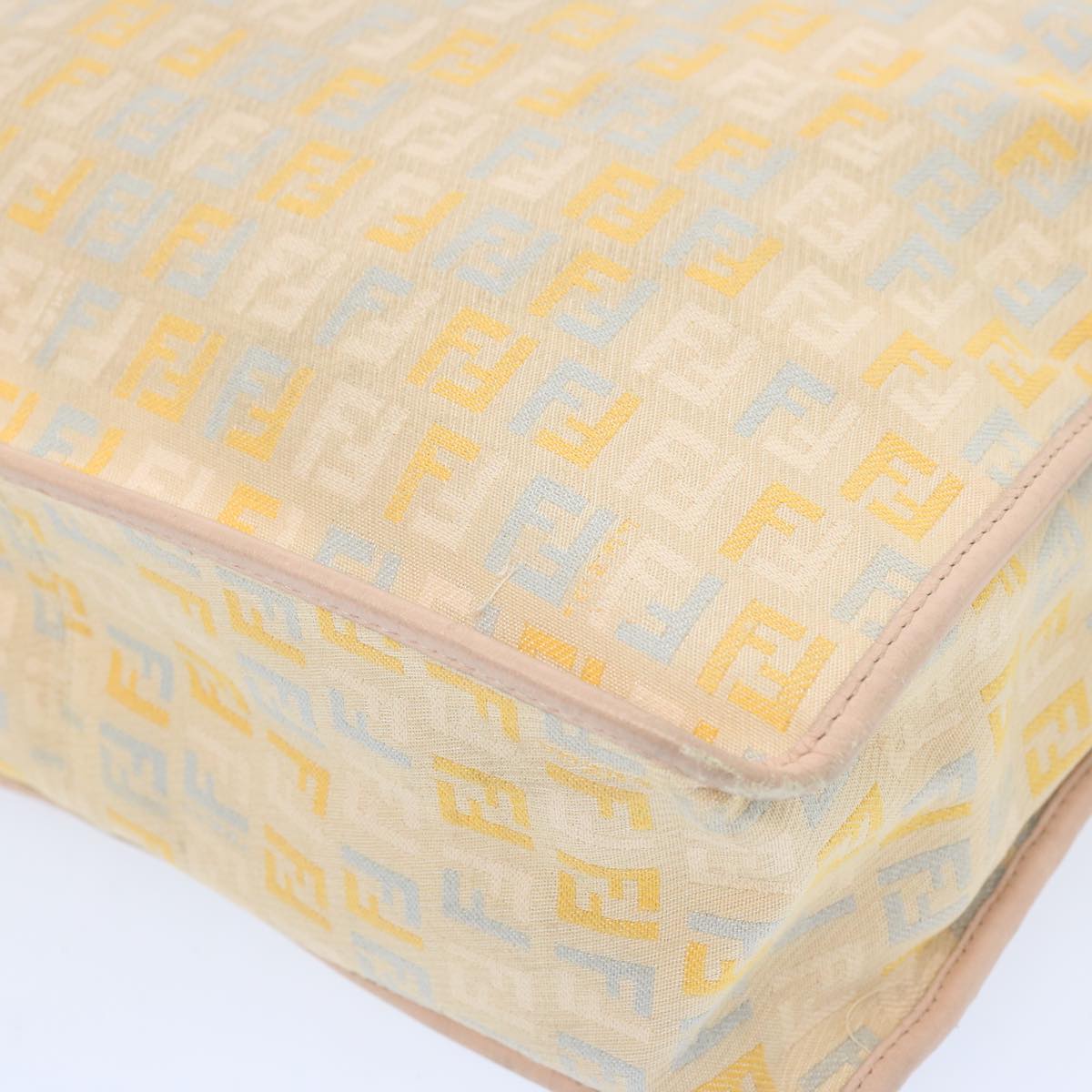 FENDI Zucchino Canvas Shoulder Bag Beige Light Blue yellow 66310