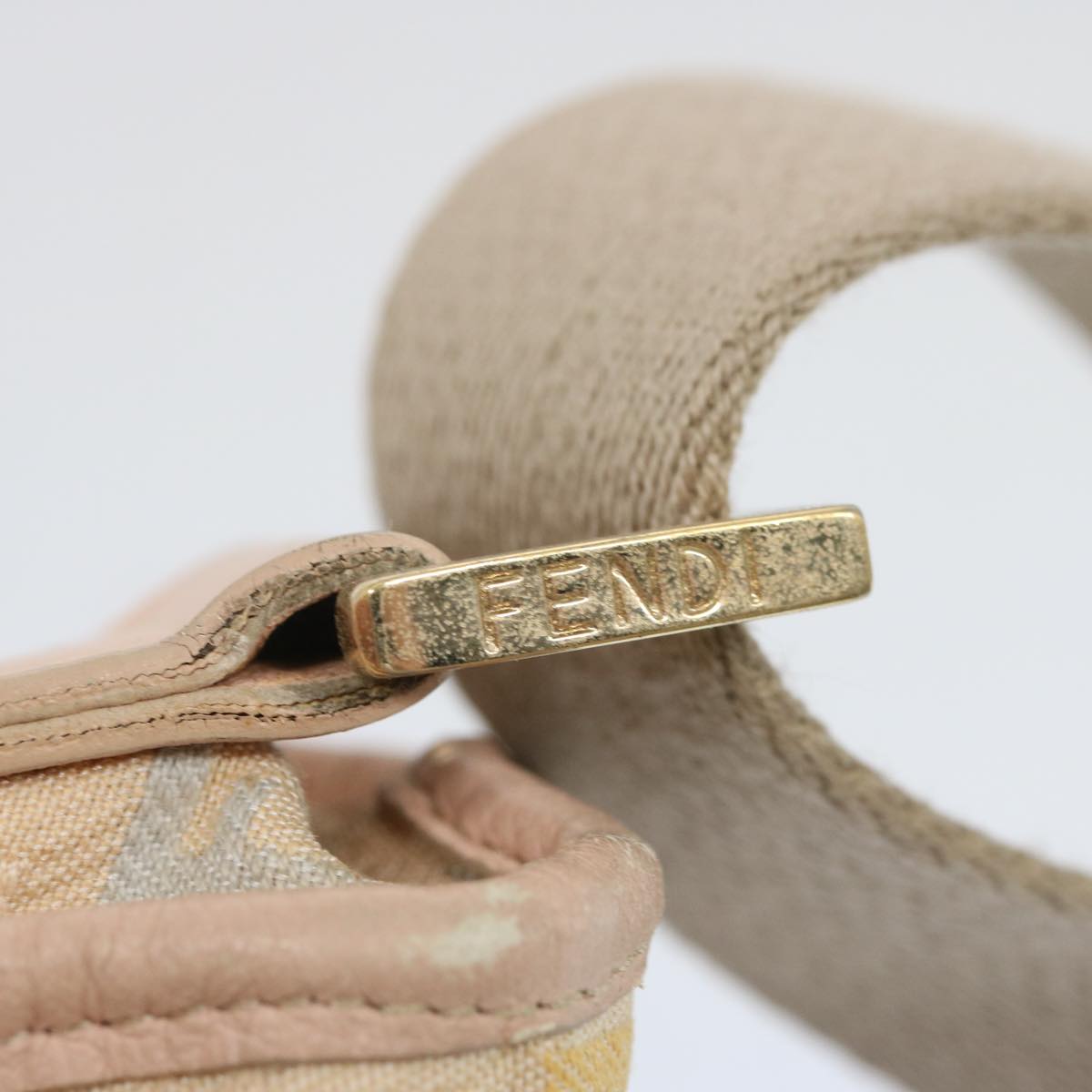 FENDI Zucchino Canvas Shoulder Bag Beige Light Blue yellow 66310