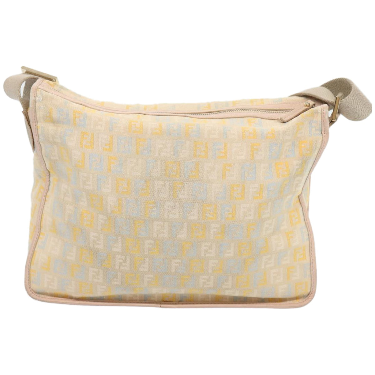 FENDI Zucchino Canvas Shoulder Bag Beige Light Blue yellow 66310