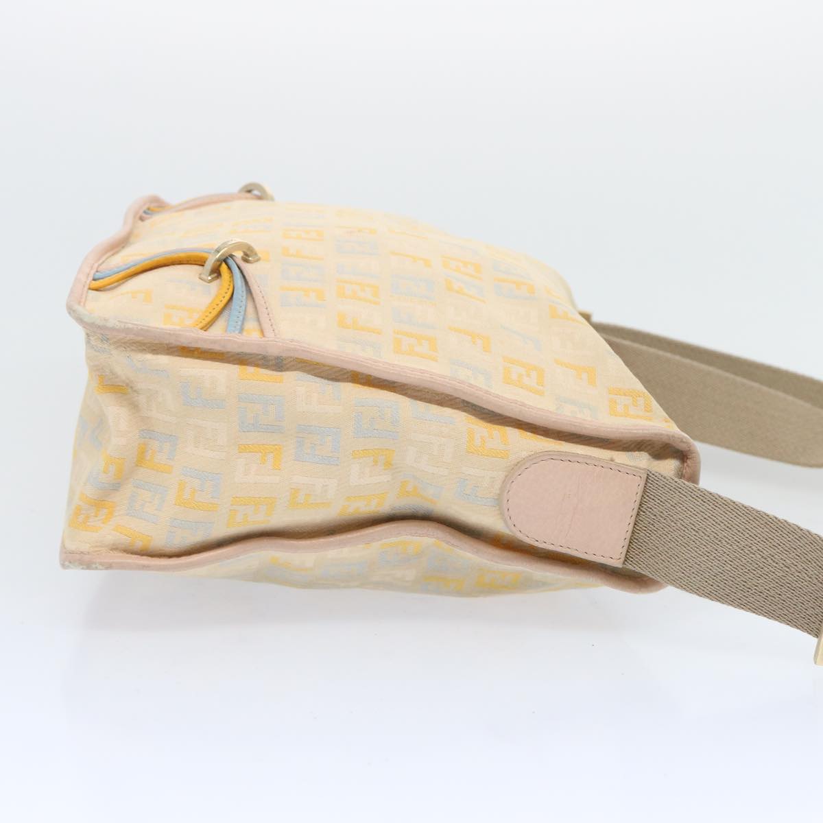 FENDI Zucchino Canvas Shoulder Bag Beige Light Blue yellow 66310