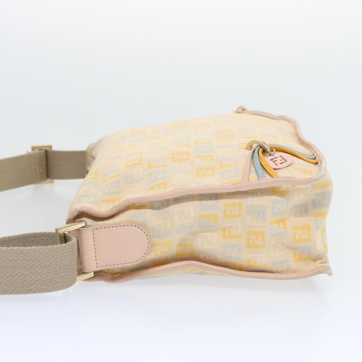 FENDI Zucchino Canvas Shoulder Bag Beige Light Blue yellow 66310