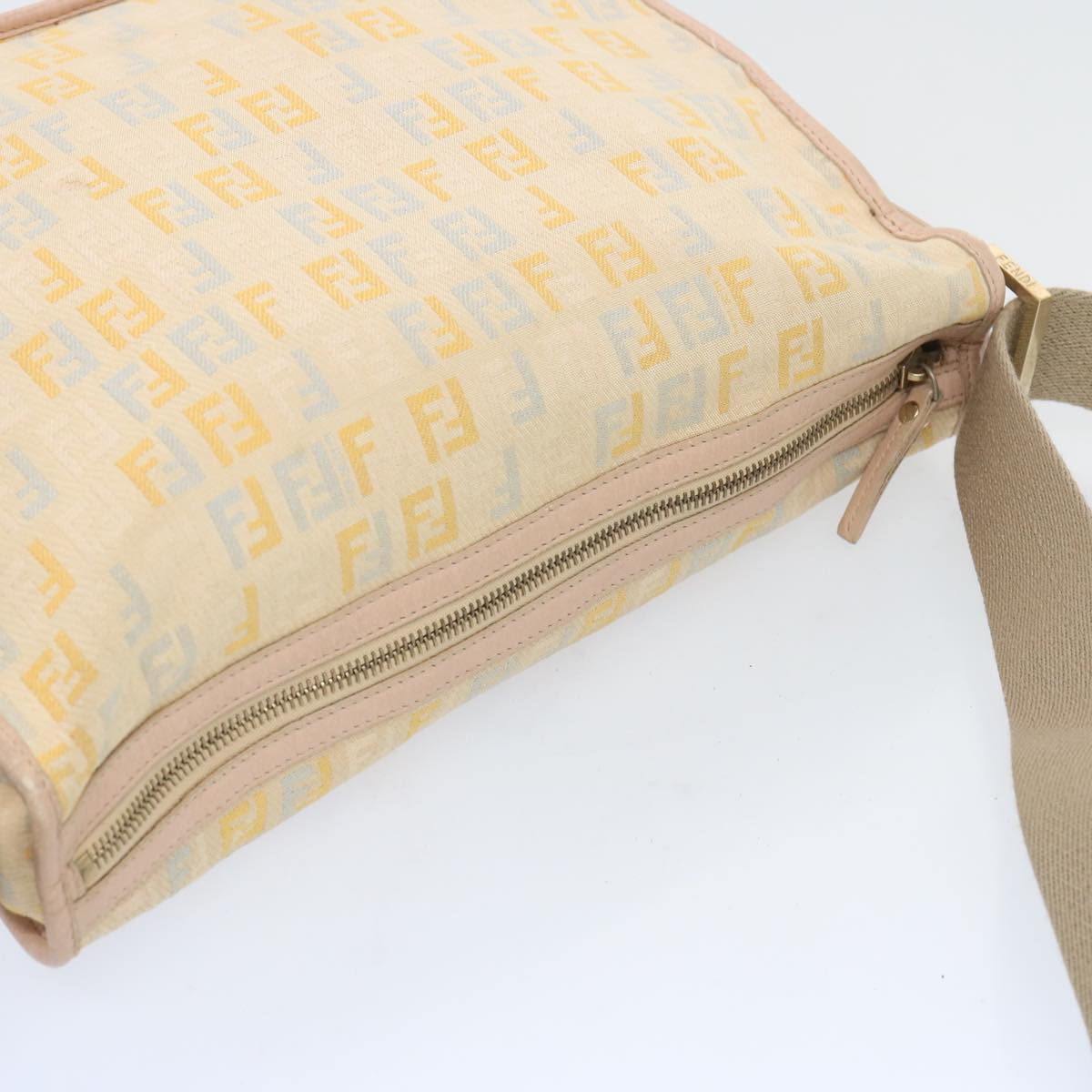 FENDI Zucchino Canvas Shoulder Bag Beige Light Blue yellow 66310