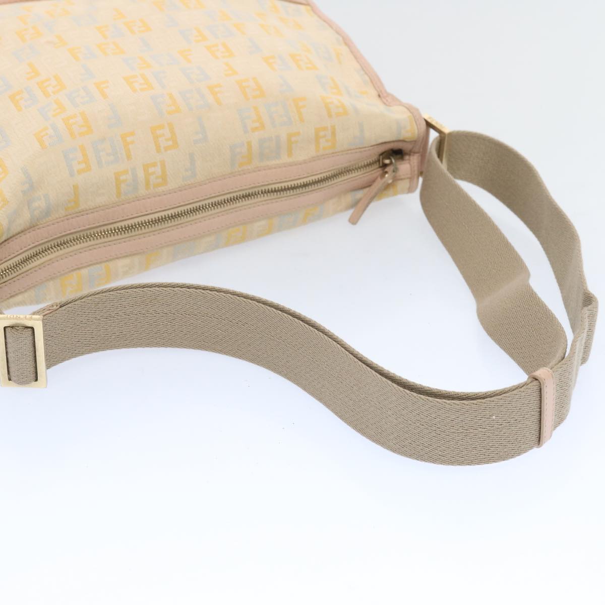 FENDI Zucchino Canvas Shoulder Bag Beige Light Blue yellow 66310