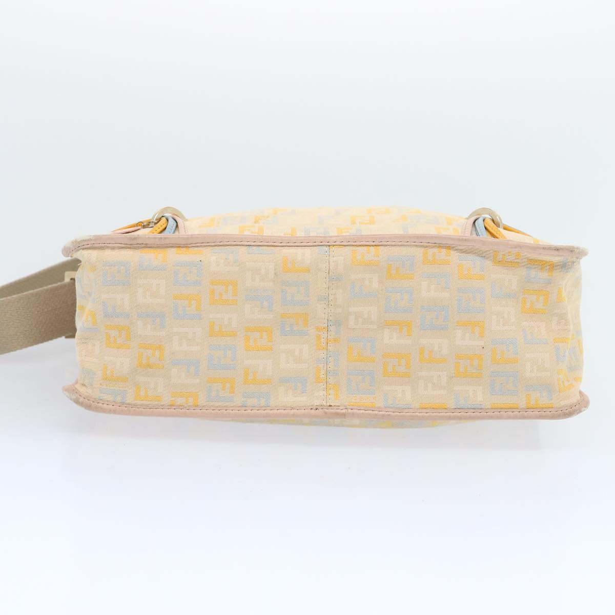 FENDI Zucchino Canvas Shoulder Bag Beige Light Blue yellow 66310