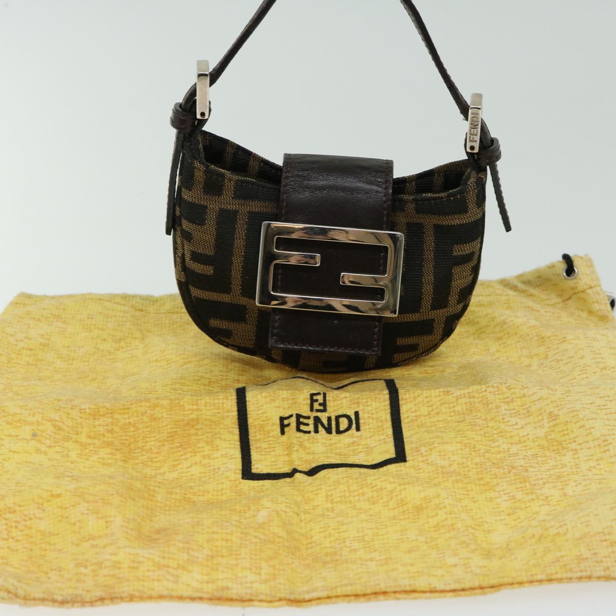 FENDI Zucca Canvas Mini Mamma Baguette Hand Bag Brown 66352A