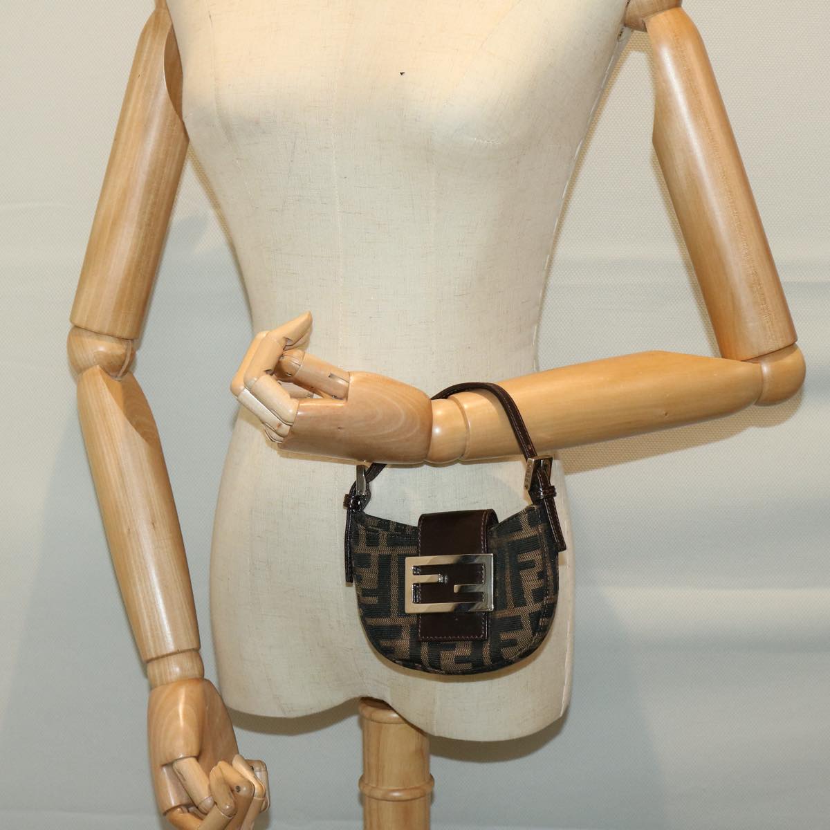 FENDI Zucca Canvas Mini Mamma Baguette Hand Bag Brown 66352A