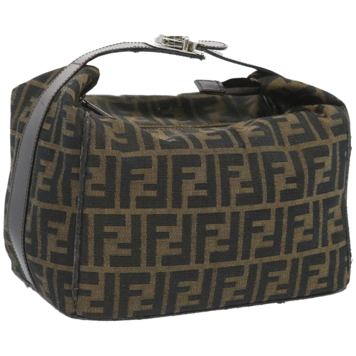 FENDI Zucca Canvas Vanity Hand Bag Black Brown 66392