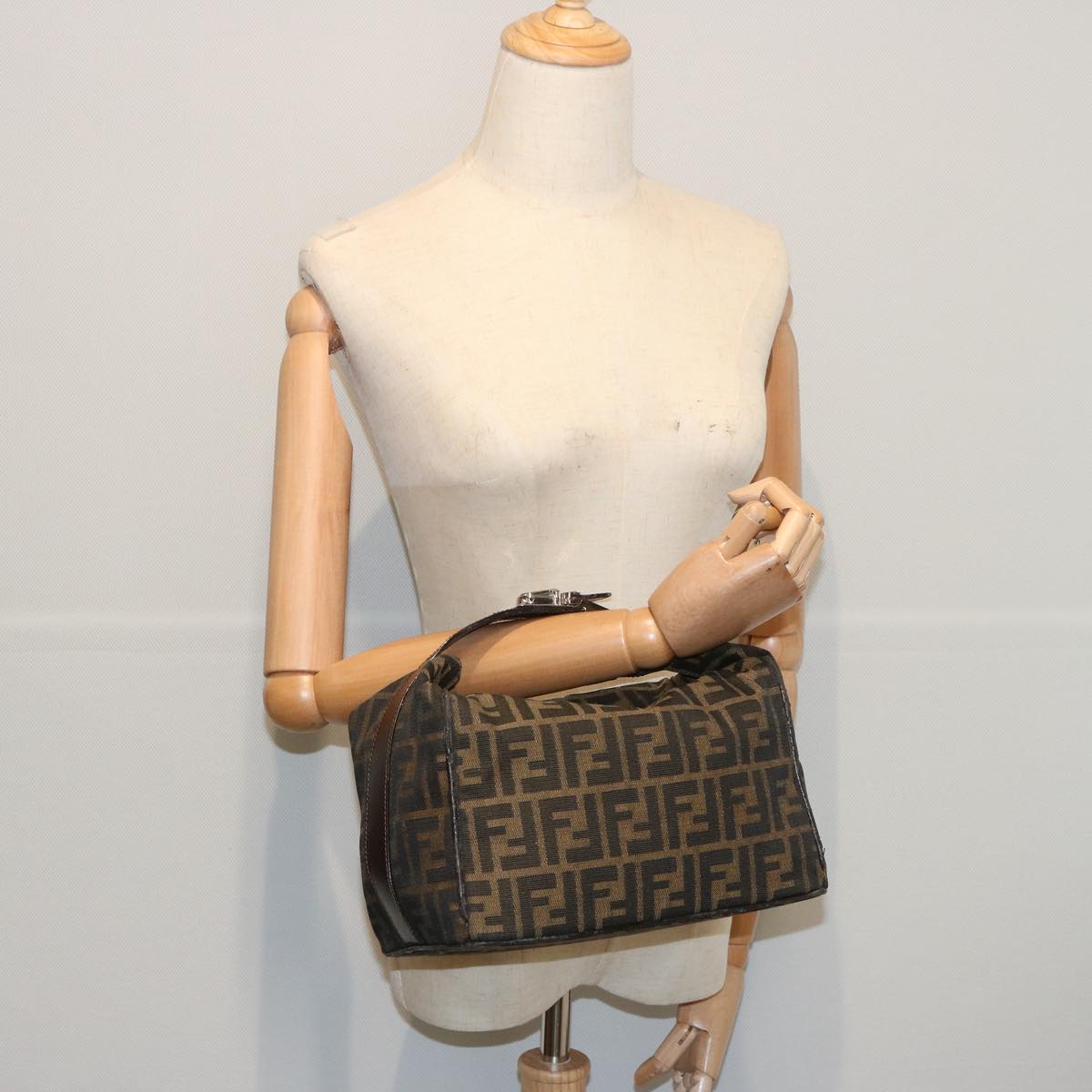 FENDI Zucca Canvas Vanity Hand Bag Black Brown 66392