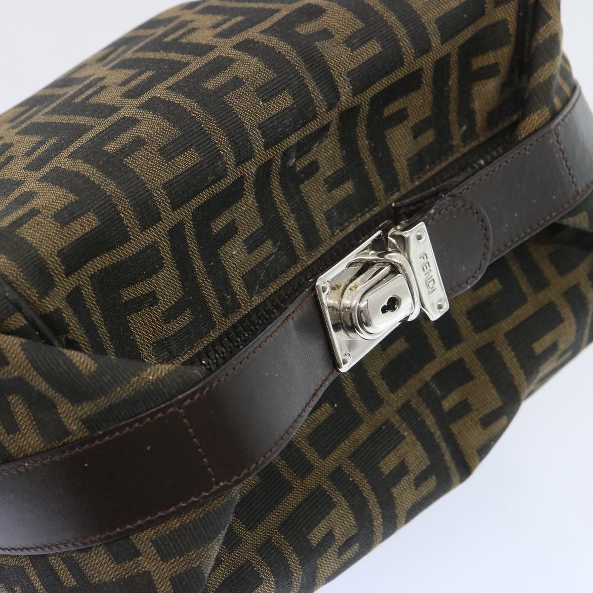 FENDI Zucca Canvas Vanity Hand Bag Black Brown 66392