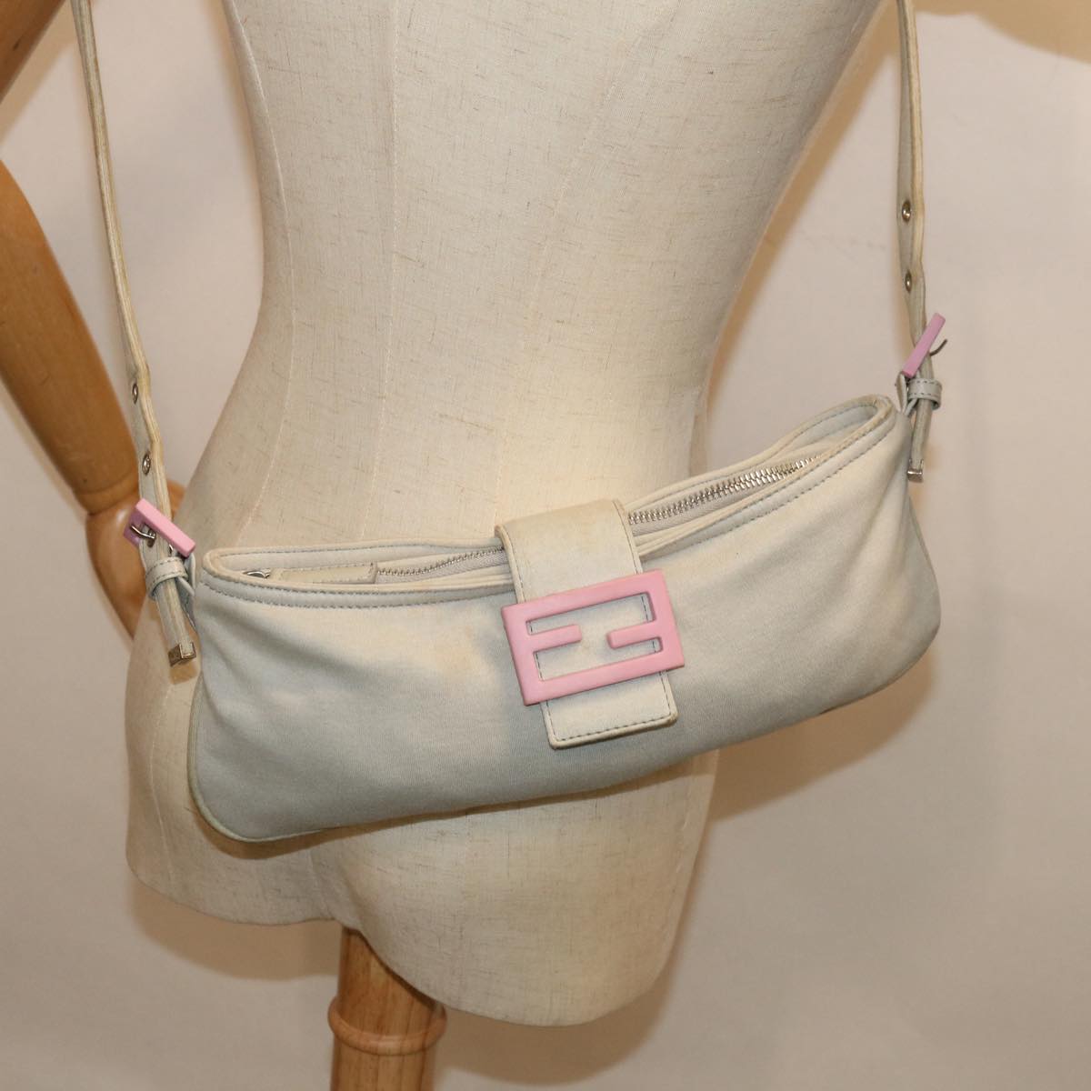 FENDI Mamma Baguette Shoulder Bag Nylon Gray 66503