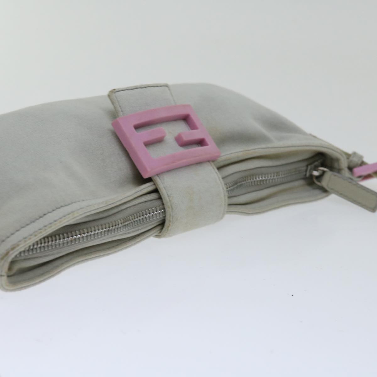 FENDI Mamma Baguette Shoulder Bag Nylon Gray 66503