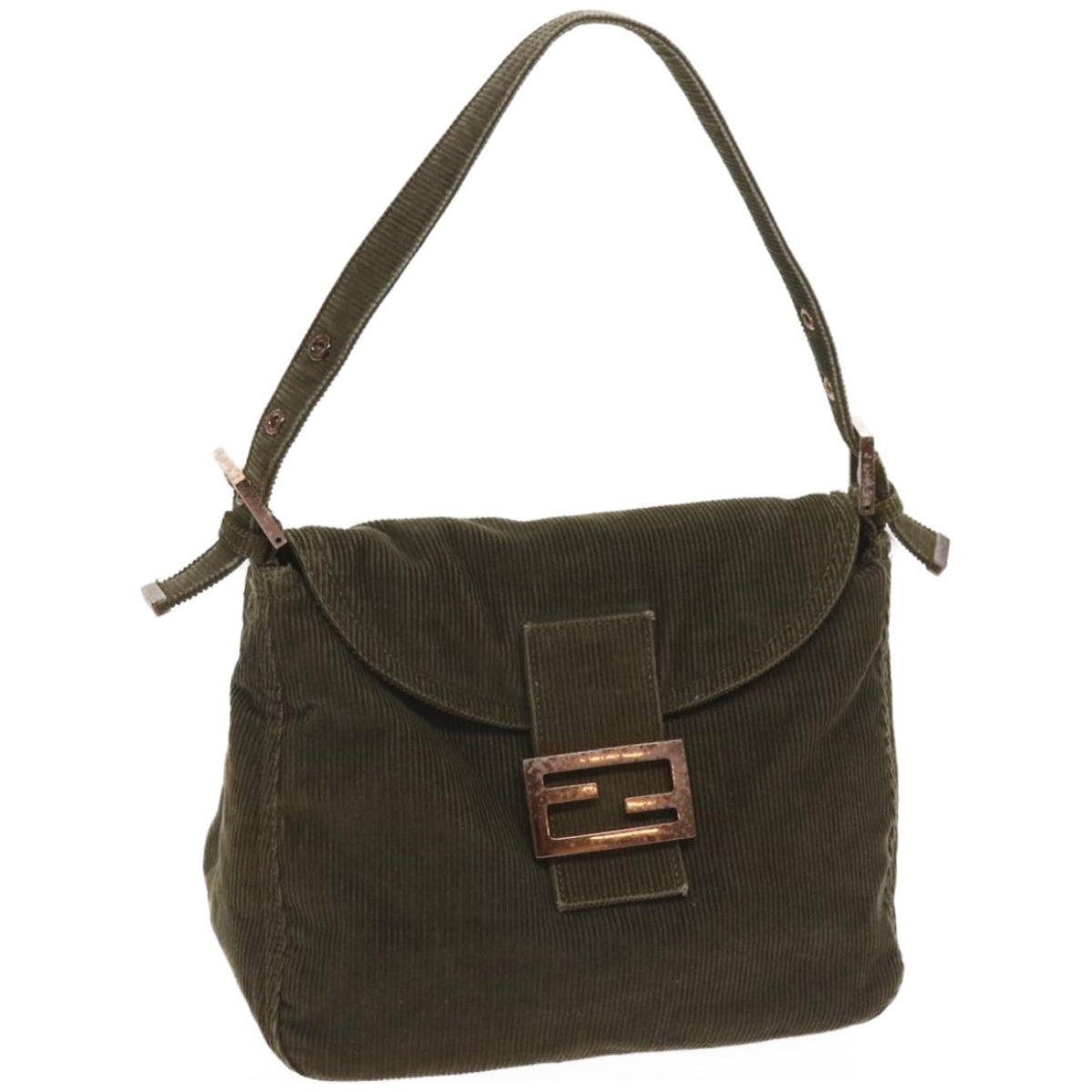 FENDI Mamma Baguette Shoulder Bag Corduroy Khaki 66602