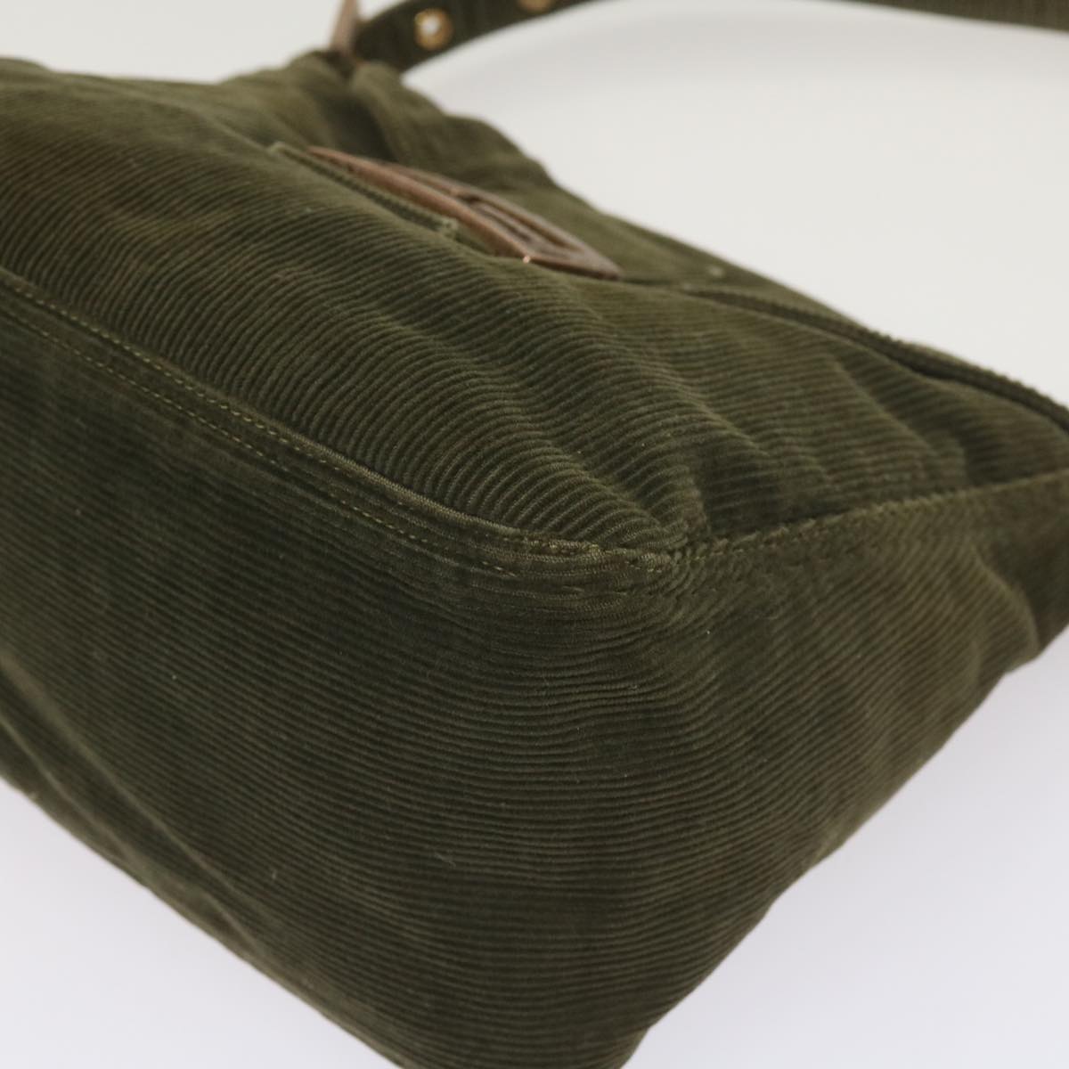 FENDI Mamma Baguette Shoulder Bag Corduroy Khaki 66602
