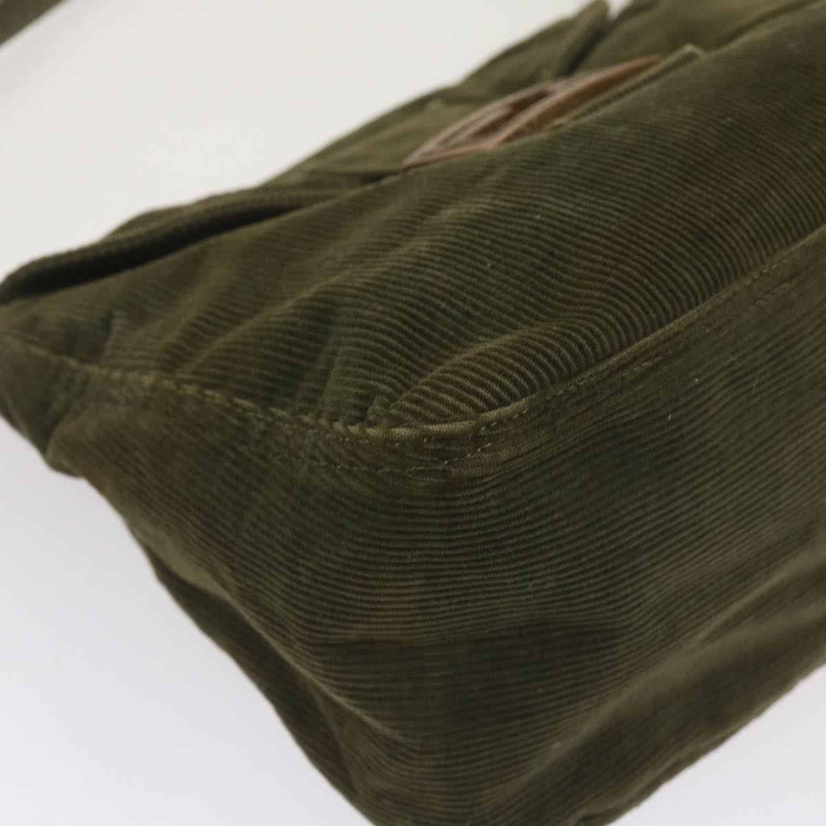 FENDI Mamma Baguette Shoulder Bag Corduroy Khaki 66602