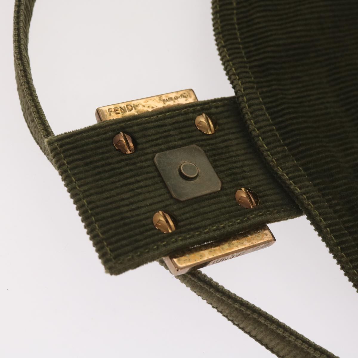 FENDI Mamma Baguette Shoulder Bag Corduroy Khaki 66602