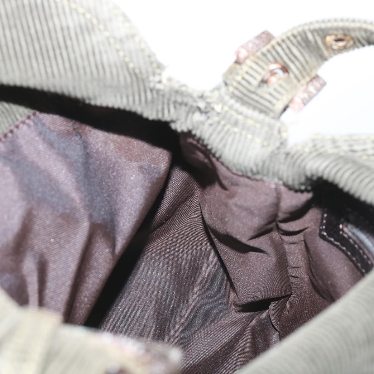 FENDI Mamma Baguette Shoulder Bag Corduroy Khaki 66602