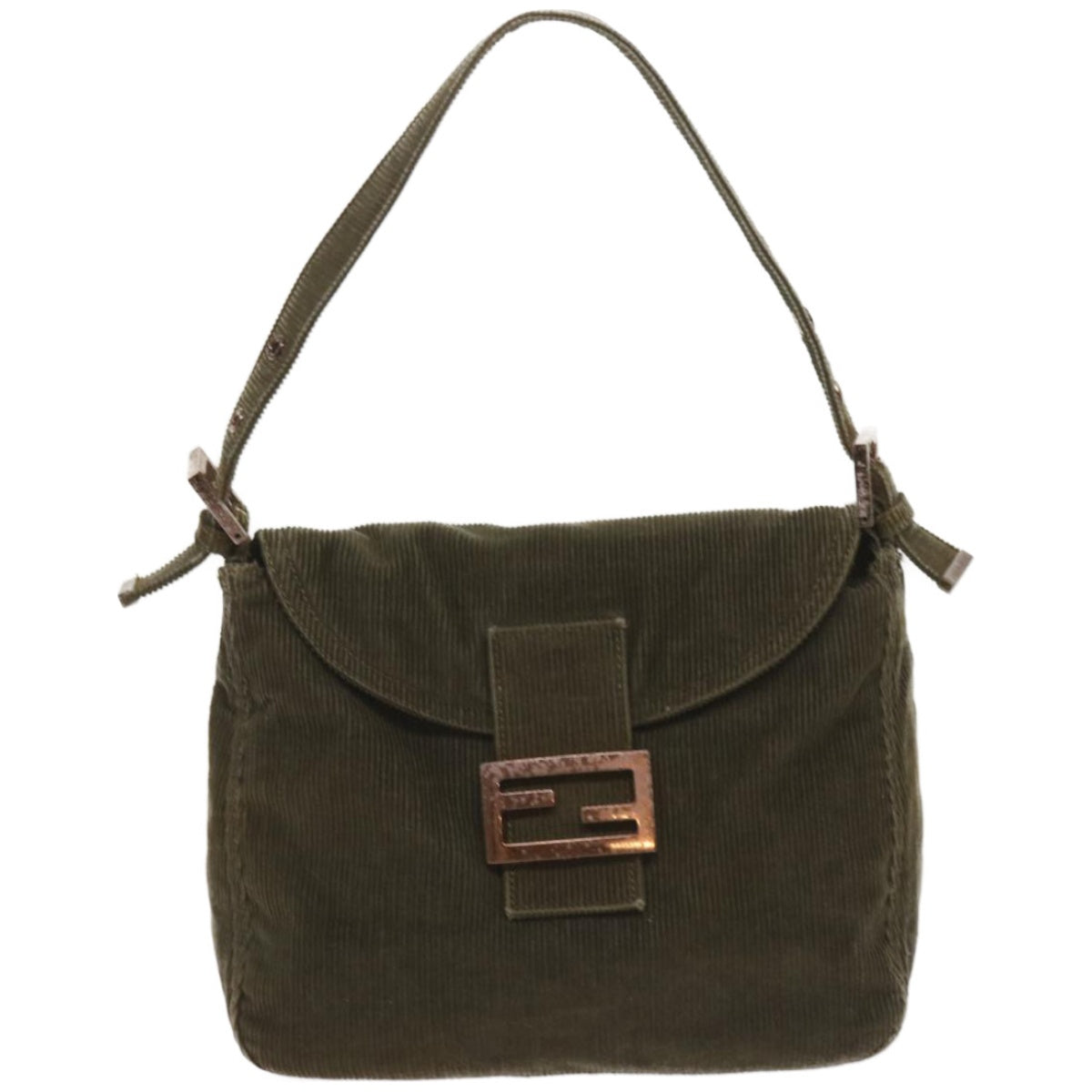 FENDI Mamma Baguette Shoulder Bag Corduroy Khaki 66602