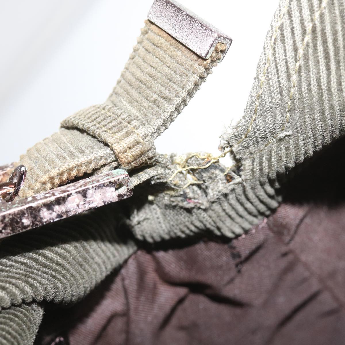 FENDI Mamma Baguette Shoulder Bag Corduroy Khaki 66602