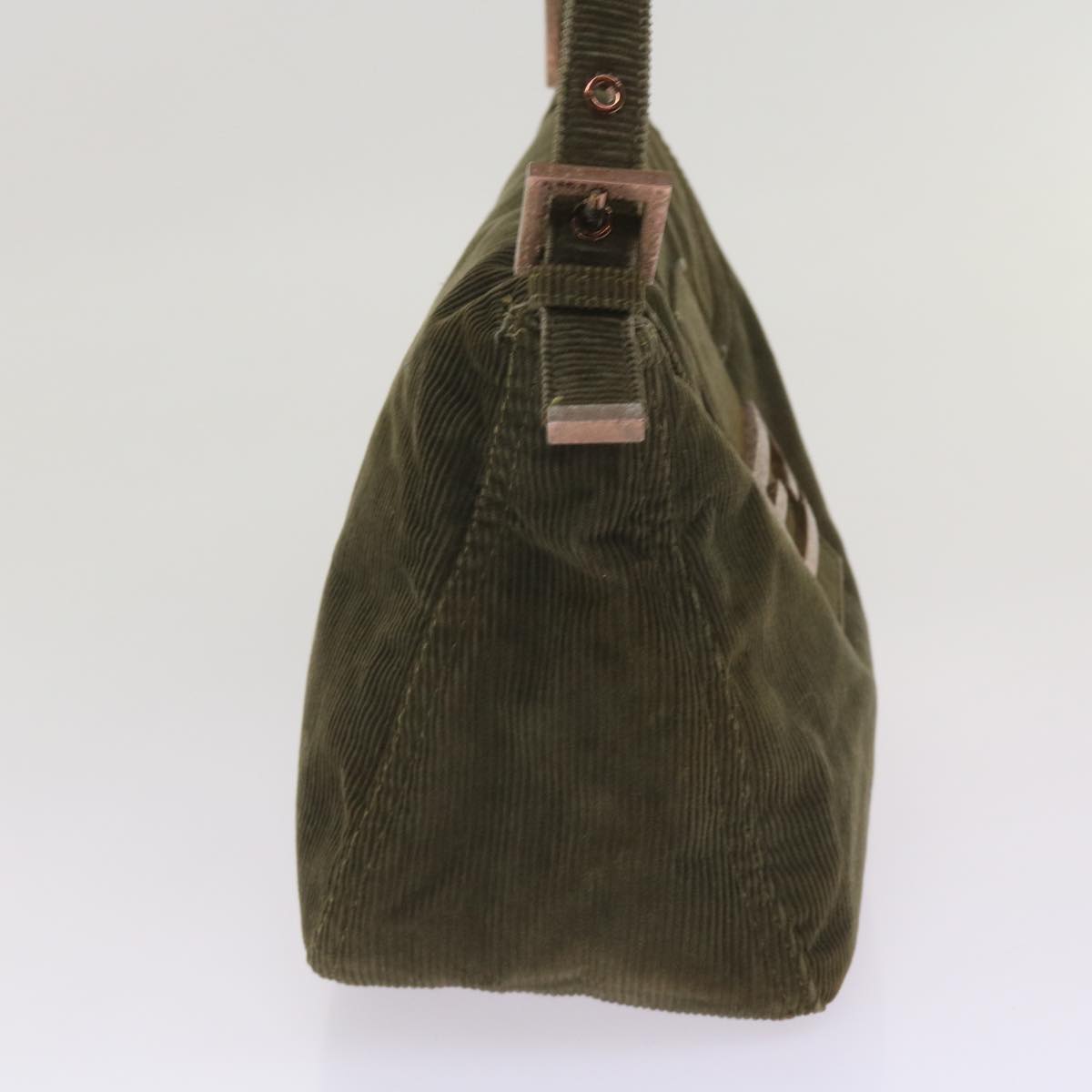 FENDI Mamma Baguette Shoulder Bag Corduroy Khaki 66602