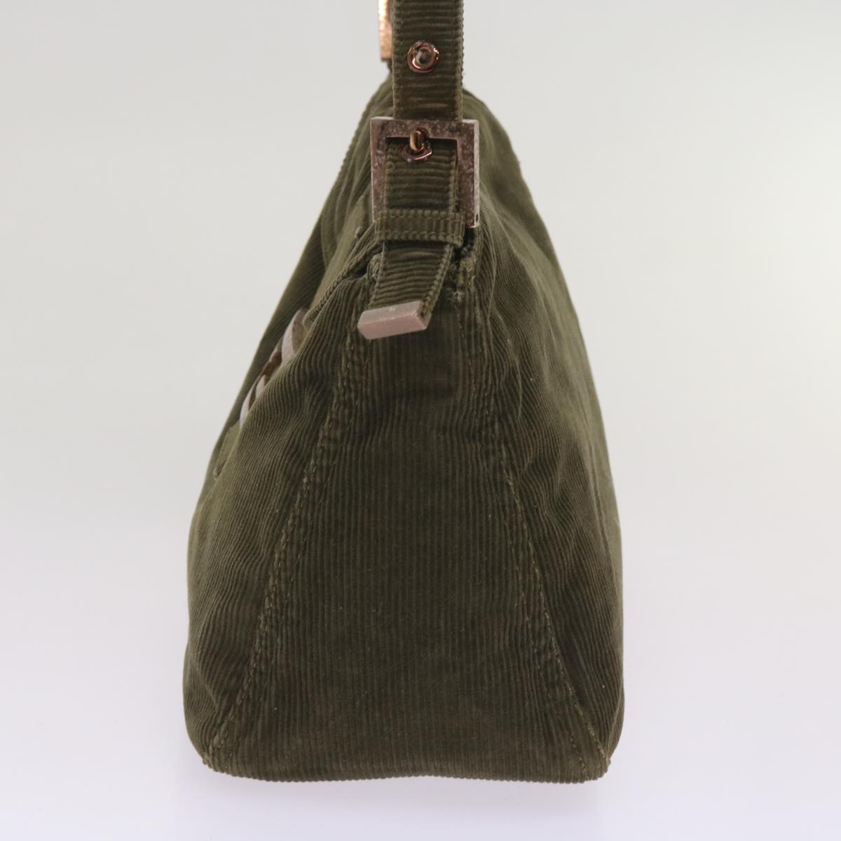 FENDI Mamma Baguette Shoulder Bag Corduroy Khaki 66602