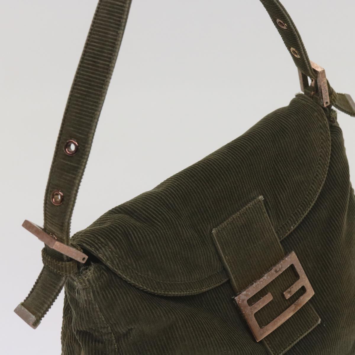 FENDI Mamma Baguette Shoulder Bag Corduroy Khaki 66602