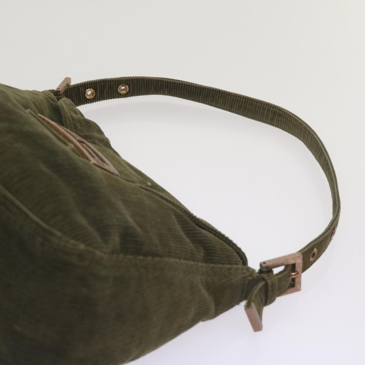 FENDI Mamma Baguette Shoulder Bag Corduroy Khaki 66602