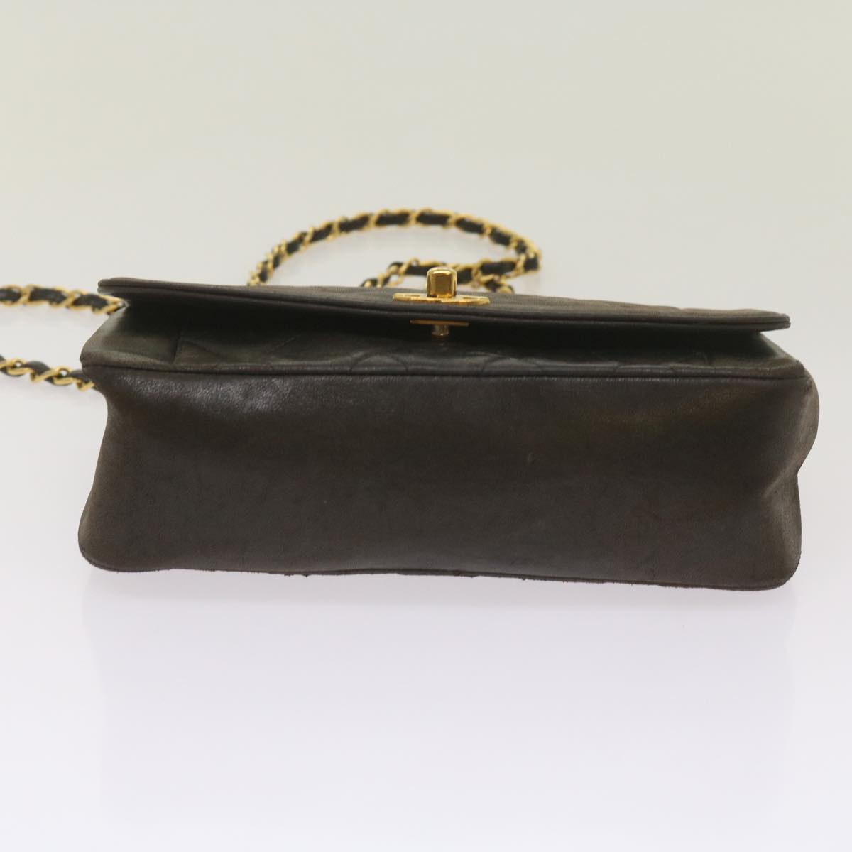 CHANEL Diana Matelasse Chain Shoulder Bag Leather Black CC 66875
