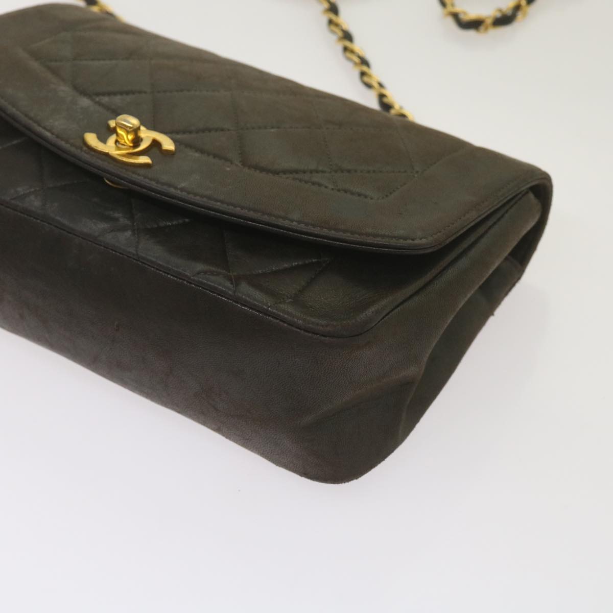 CHANEL Diana Matelasse Chain Shoulder Bag Leather Black CC 66875