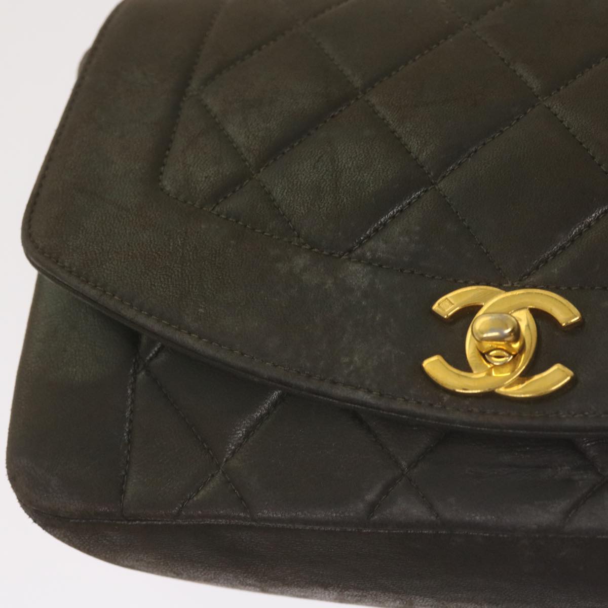 CHANEL Diana Matelasse Chain Shoulder Bag Leather Black CC 66875
