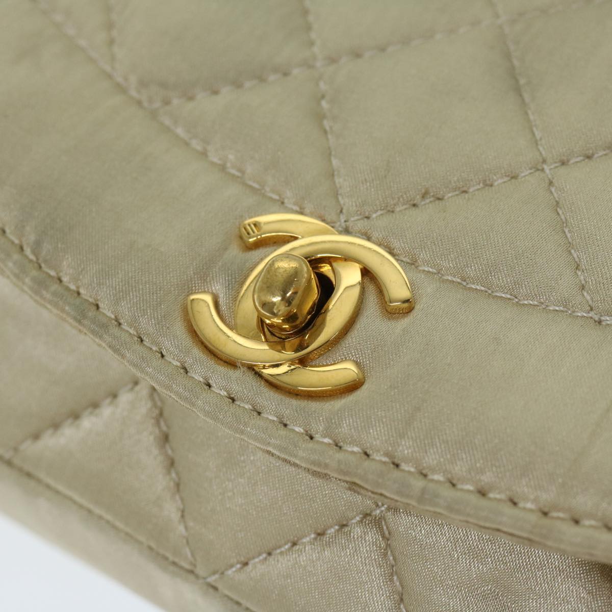 CHANEL Matelasse Chain Shoulder Bag Satin Gold CC 67057A