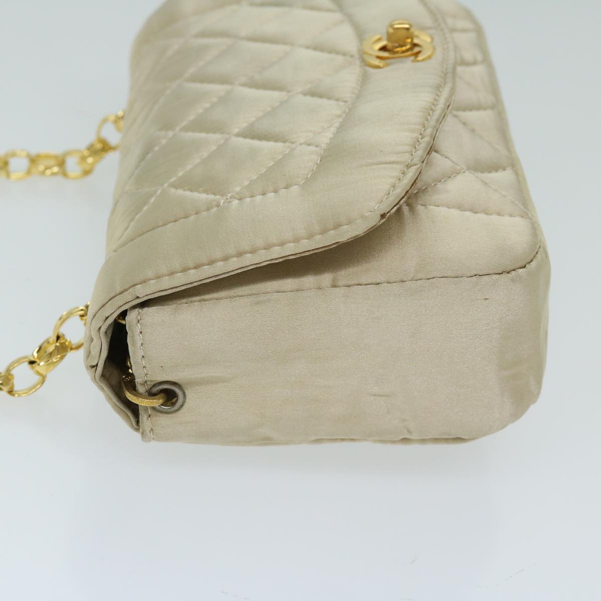 CHANEL Matelasse Chain Shoulder Bag Satin Gold CC 67057A