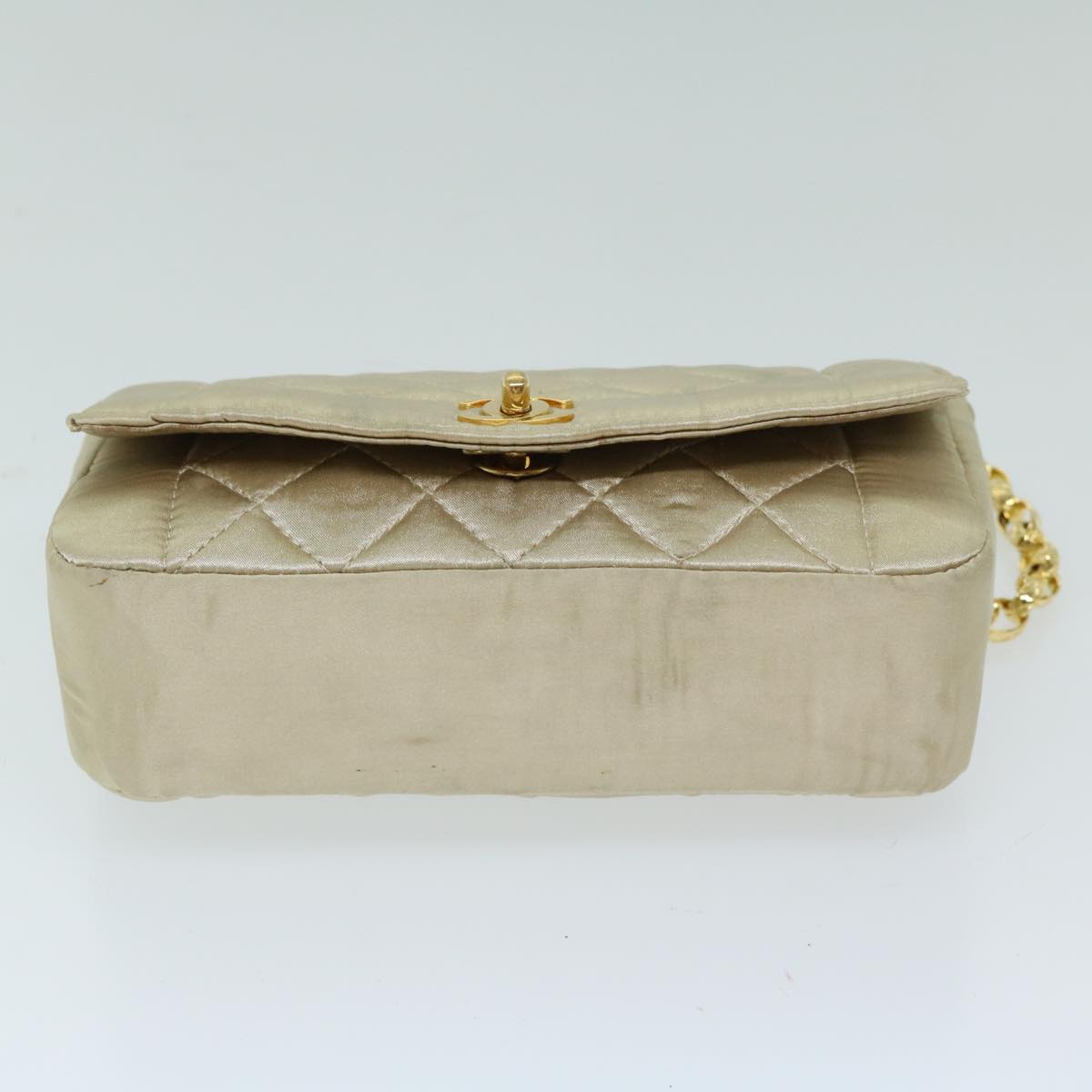 CHANEL Matelasse Chain Shoulder Bag Satin Gold CC 67057A